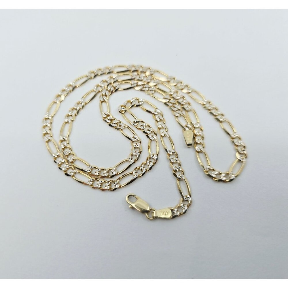 14K Two Tone Multi Color Gold Diamond Cut Figaro Link Chain Necklace - 20.25" L